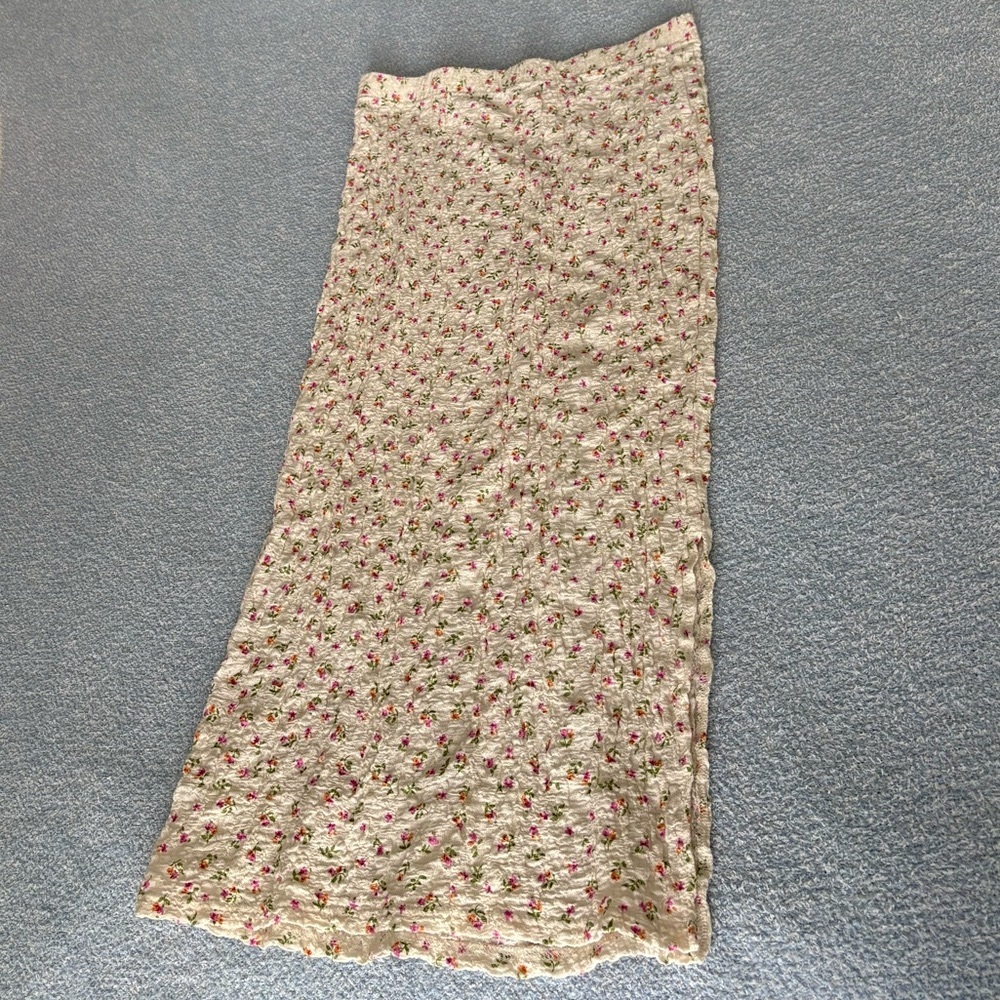 Mango Cream and Floral Pencil Maxi Skirt